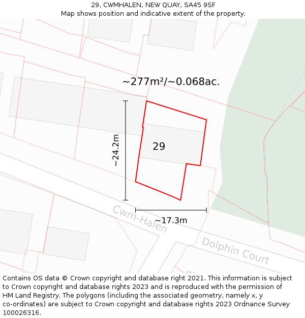 29, CWMHALEN, NEW QUAY, SA45 9SF: Plot and title map