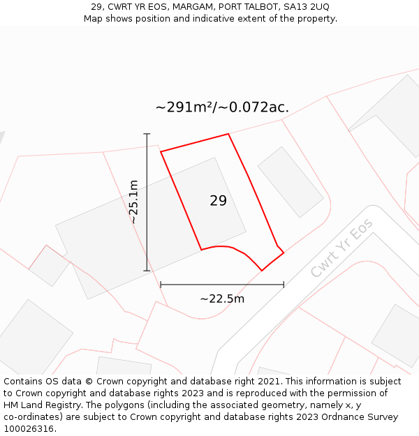 29, CWRT YR EOS, MARGAM, PORT TALBOT, SA13 2UQ: Plot and title map