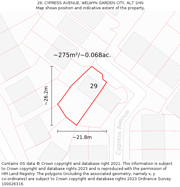 29, CYPRESS AVENUE, WELWYN GARDEN CITY, AL7 1HN: Plot and title map