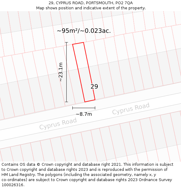 29, CYPRUS ROAD, PORTSMOUTH, PO2 7QA: Plot and title map