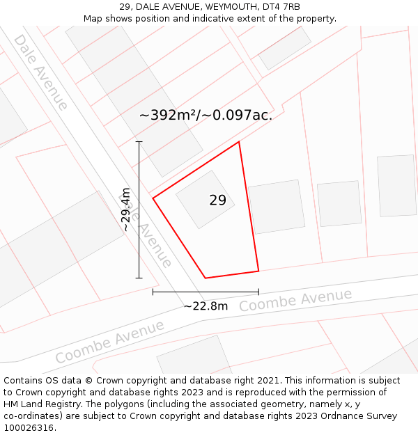 29, DALE AVENUE, WEYMOUTH, DT4 7RB: Plot and title map