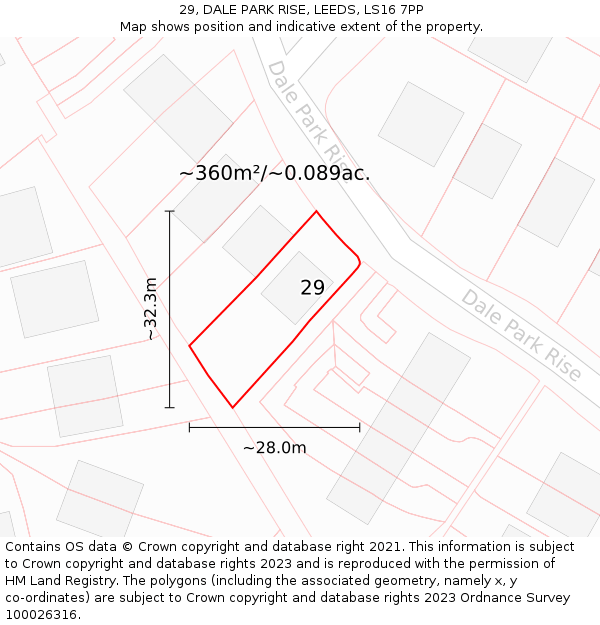 29, DALE PARK RISE, LEEDS, LS16 7PP: Plot and title map