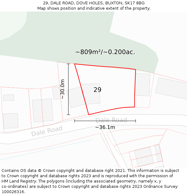 29, DALE ROAD, DOVE HOLES, BUXTON, SK17 8BG: Plot and title map