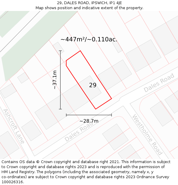29, DALES ROAD, IPSWICH, IP1 4JE: Plot and title map