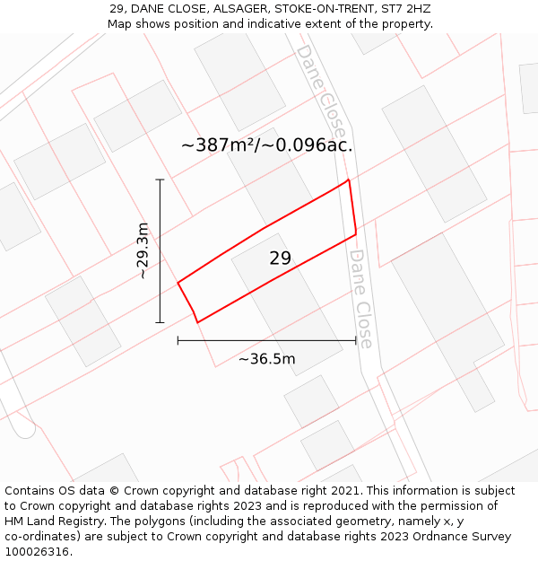 29, DANE CLOSE, ALSAGER, STOKE-ON-TRENT, ST7 2HZ: Plot and title map