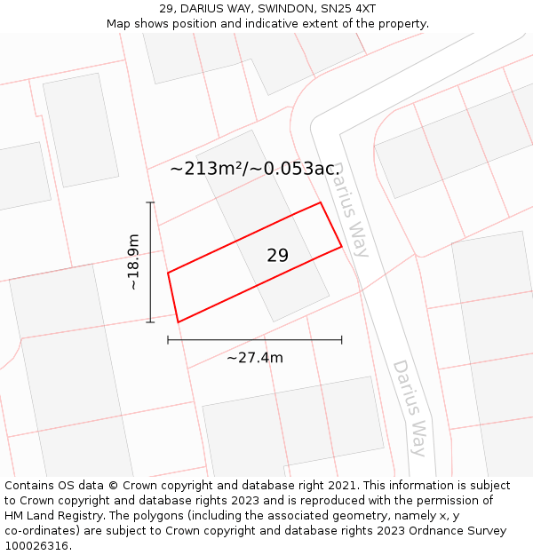 29, DARIUS WAY, SWINDON, SN25 4XT: Plot and title map