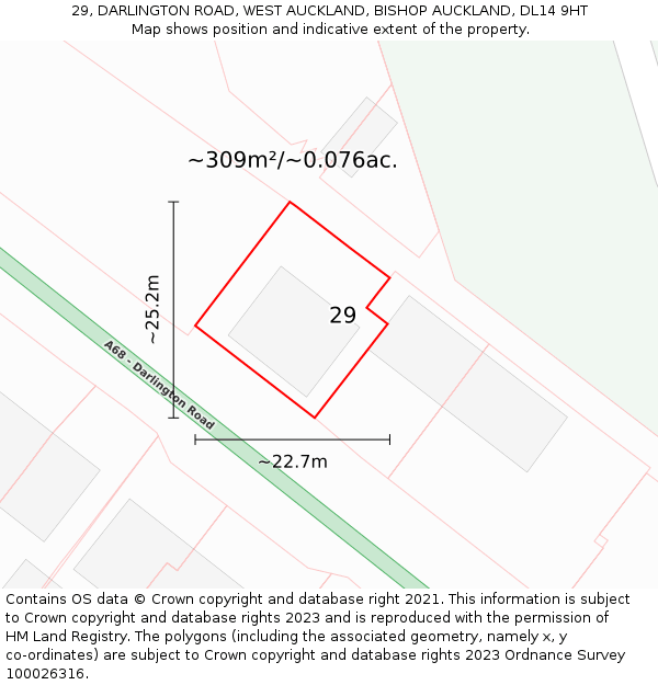 29, DARLINGTON ROAD, WEST AUCKLAND, BISHOP AUCKLAND, DL14 9HT: Plot and title map