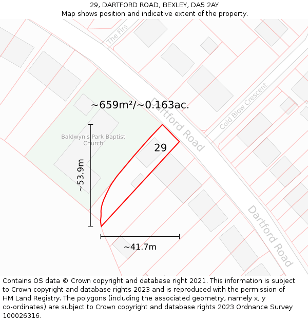 29, DARTFORD ROAD, BEXLEY, DA5 2AY: Plot and title map