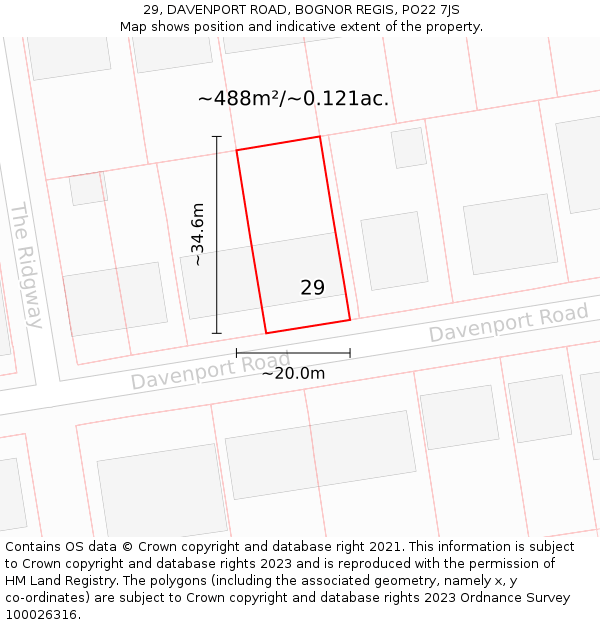 29, DAVENPORT ROAD, BOGNOR REGIS, PO22 7JS: Plot and title map