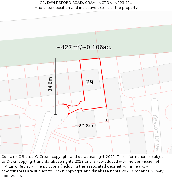 29, DAYLESFORD ROAD, CRAMLINGTON, NE23 3FU: Plot and title map