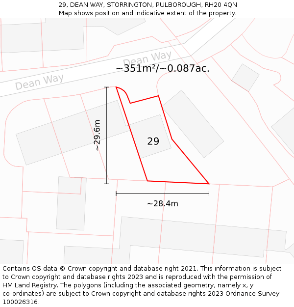 29, DEAN WAY, STORRINGTON, PULBOROUGH, RH20 4QN: Plot and title map