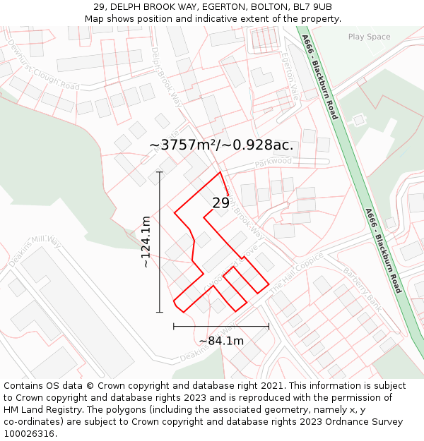 29, DELPH BROOK WAY, EGERTON, BOLTON, BL7 9UB: Plot and title map