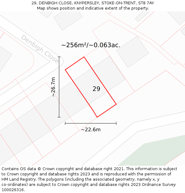 29, DENBIGH CLOSE, KNYPERSLEY, STOKE-ON-TRENT, ST8 7AY: Plot and title map