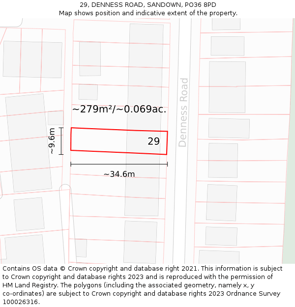 29, DENNESS ROAD, SANDOWN, PO36 8PD: Plot and title map