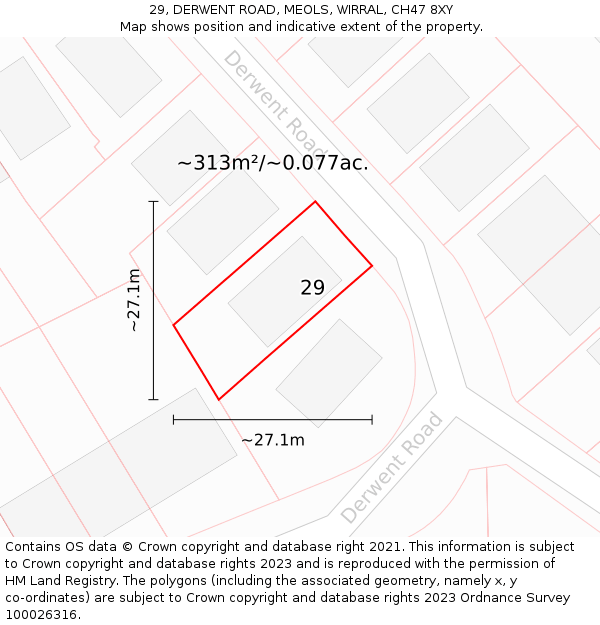 29, DERWENT ROAD, MEOLS, WIRRAL, CH47 8XY: Plot and title map