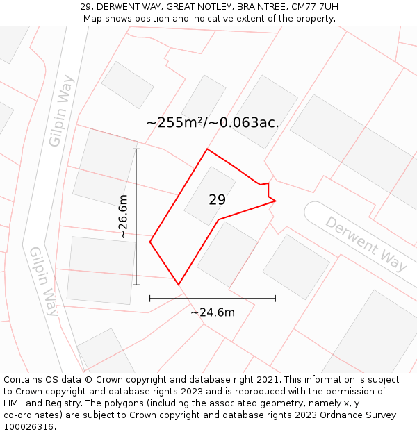 29, DERWENT WAY, GREAT NOTLEY, BRAINTREE, CM77 7UH: Plot and title map