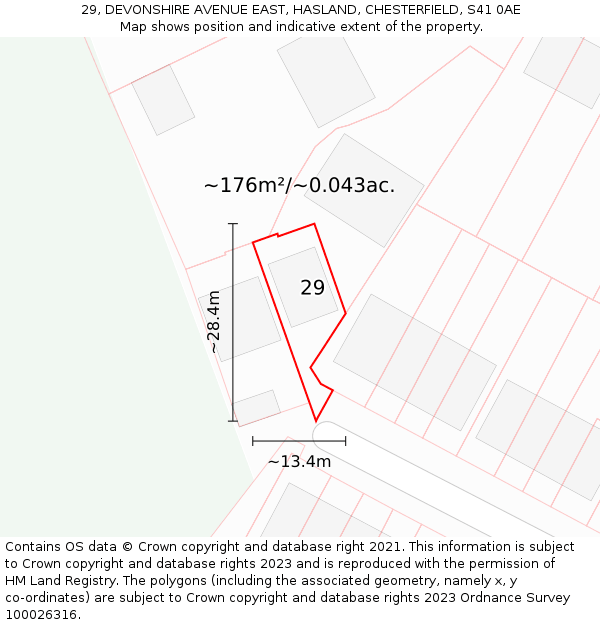 29, DEVONSHIRE AVENUE EAST, HASLAND, CHESTERFIELD, S41 0AE: Plot and title map