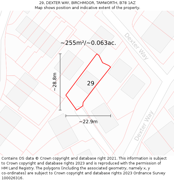 29, DEXTER WAY, BIRCHMOOR, TAMWORTH, B78 1AZ: Plot and title map