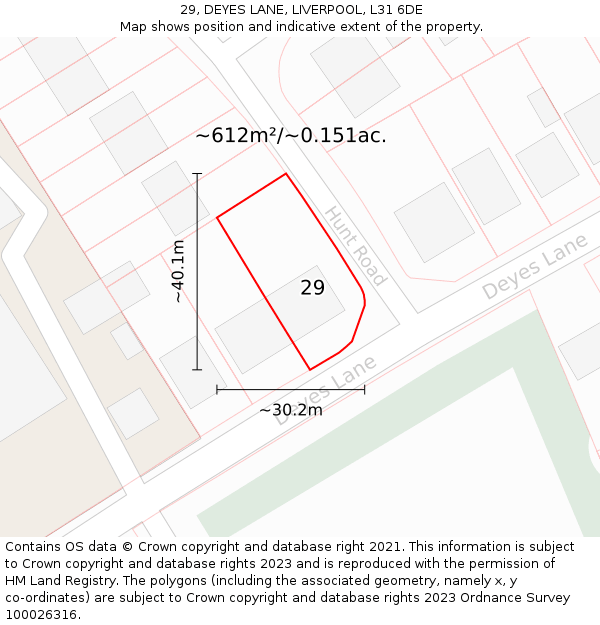 29, DEYES LANE, LIVERPOOL, L31 6DE: Plot and title map