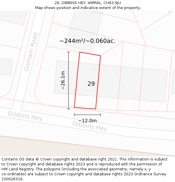 29, DIBBINS HEY, WIRRAL, CH63 9JU: Plot and title map