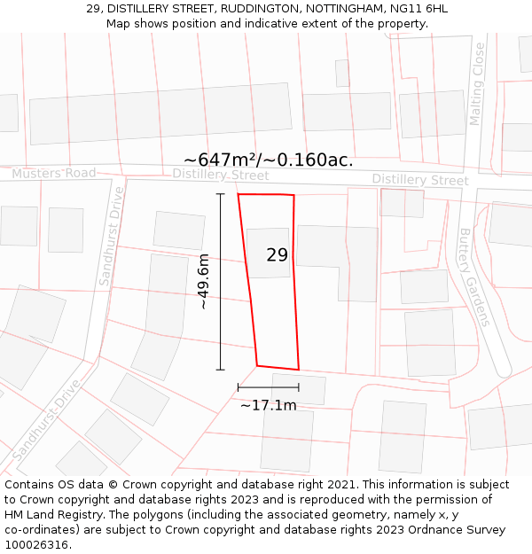 29, DISTILLERY STREET, RUDDINGTON, NOTTINGHAM, NG11 6HL: Plot and title map