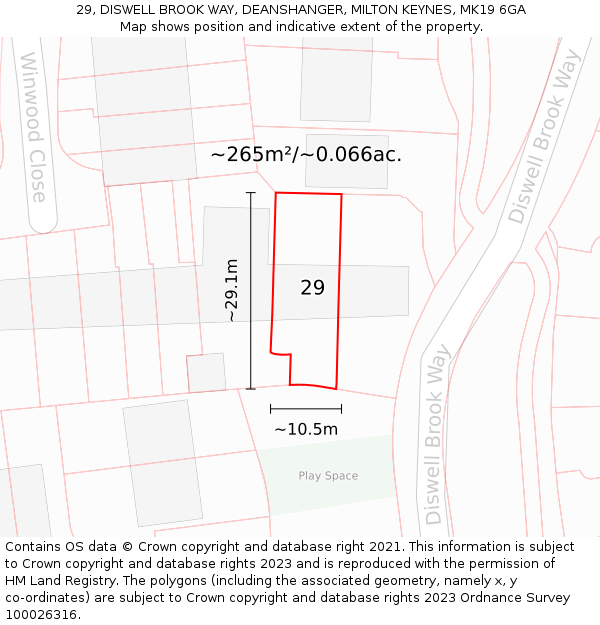 29, DISWELL BROOK WAY, DEANSHANGER, MILTON KEYNES, MK19 6GA: Plot and title map