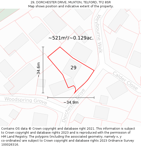 29, DORCHESTER DRIVE, MUXTON, TELFORD, TF2 8SR: Plot and title map