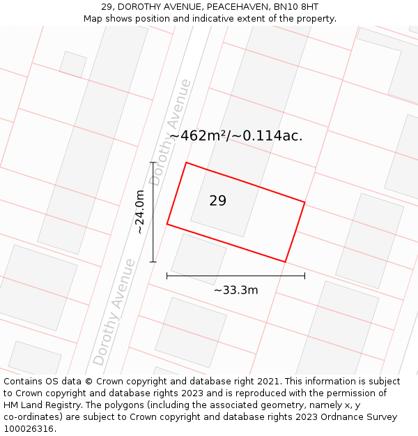 29, DOROTHY AVENUE, PEACEHAVEN, BN10 8HT: Plot and title map