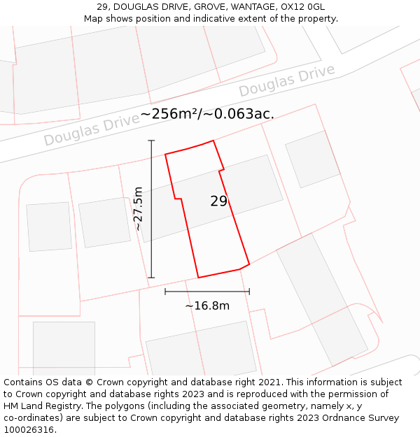 29, DOUGLAS DRIVE, GROVE, WANTAGE, OX12 0GL: Plot and title map