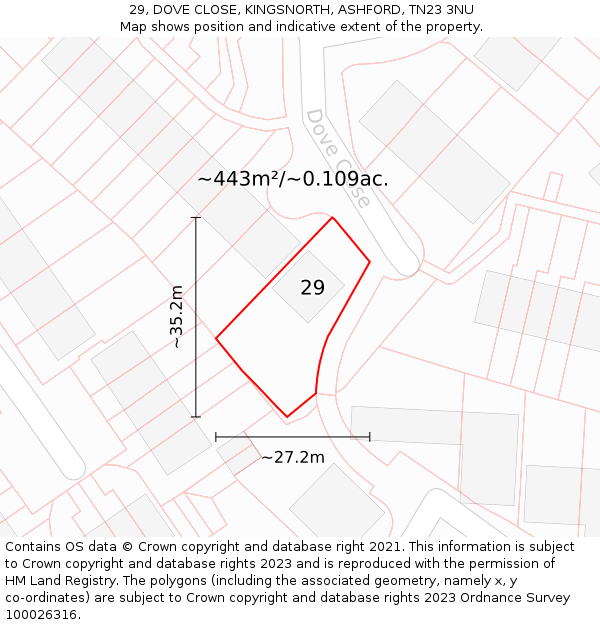29, DOVE CLOSE, KINGSNORTH, ASHFORD, TN23 3NU: Plot and title map
