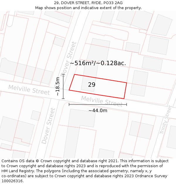 29, DOVER STREET, RYDE, PO33 2AG: Plot and title map