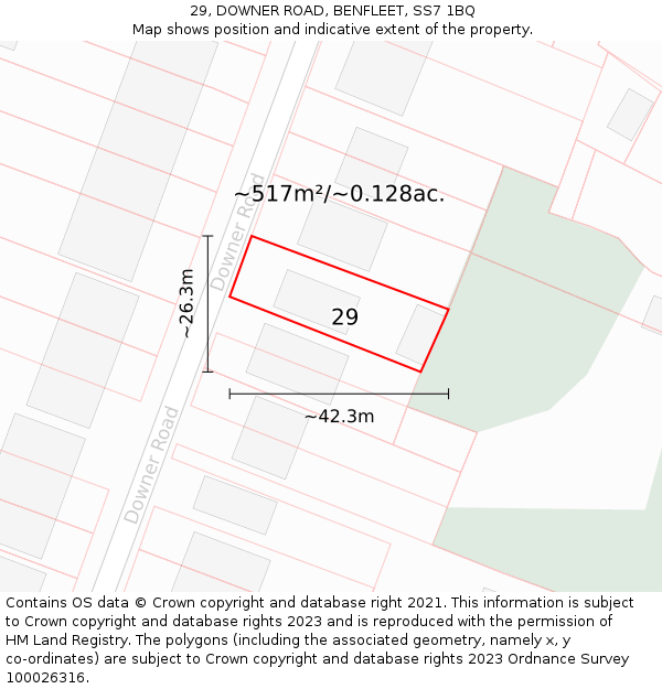 29, DOWNER ROAD, BENFLEET, SS7 1BQ: Plot and title map