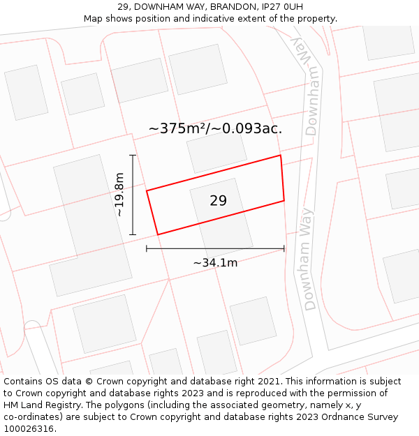 29, DOWNHAM WAY, BRANDON, IP27 0UH: Plot and title map