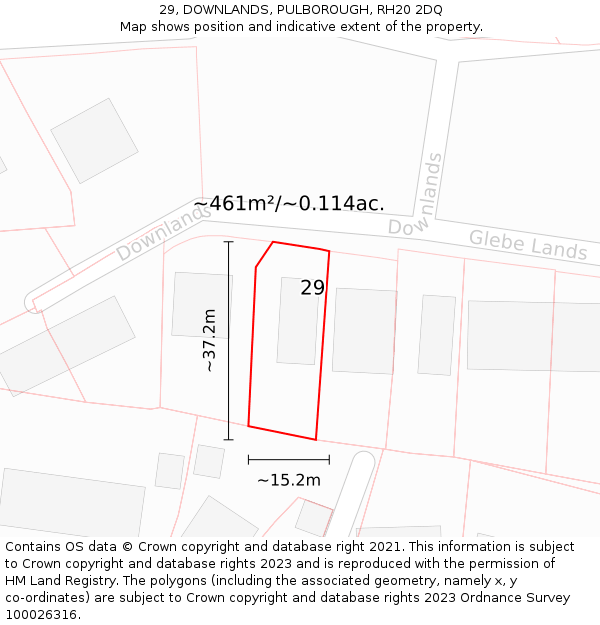 29, DOWNLANDS, PULBOROUGH, RH20 2DQ: Plot and title map