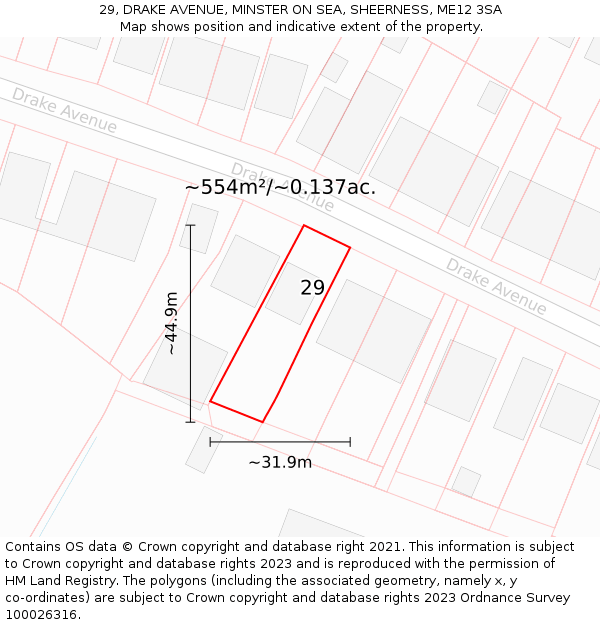 29, DRAKE AVENUE, MINSTER ON SEA, SHEERNESS, ME12 3SA: Plot and title map