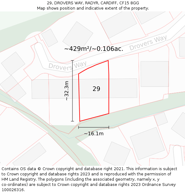 29, DROVERS WAY, RADYR, CARDIFF, CF15 8GG: Plot and title map