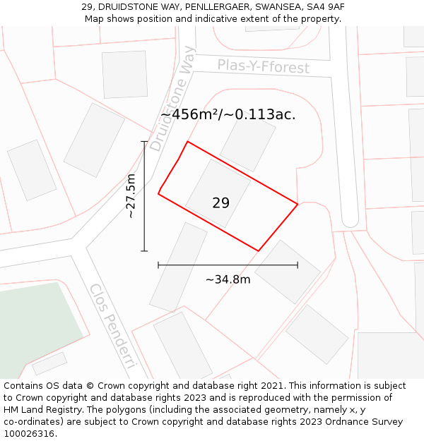 29, DRUIDSTONE WAY, PENLLERGAER, SWANSEA, SA4 9AF: Plot and title map