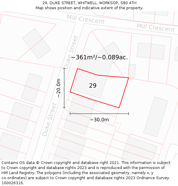 29, DUKE STREET, WHITWELL, WORKSOP, S80 4TH: Plot and title map