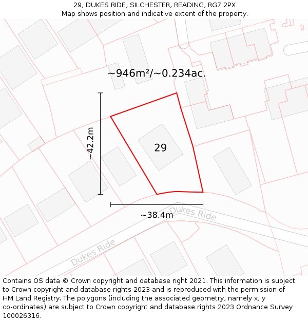 29, DUKES RIDE, SILCHESTER, READING, RG7 2PX: Plot and title map