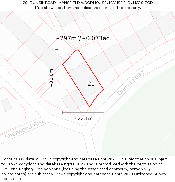 29, DUNSIL ROAD, MANSFIELD WOODHOUSE, MANSFIELD, NG19 7GD: Plot and title map