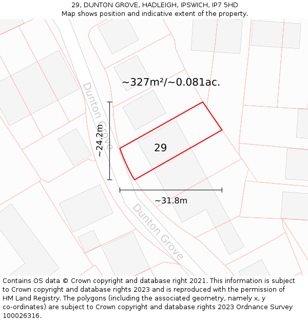 29, DUNTON GROVE, HADLEIGH, IPSWICH, IP7 5HD: Plot and title map