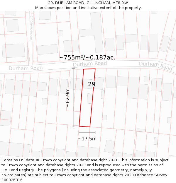 29, DURHAM ROAD, GILLINGHAM, ME8 0JW: Plot and title map