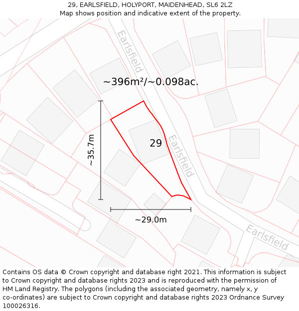 29, EARLSFIELD, HOLYPORT, MAIDENHEAD, SL6 2LZ: Plot and title map