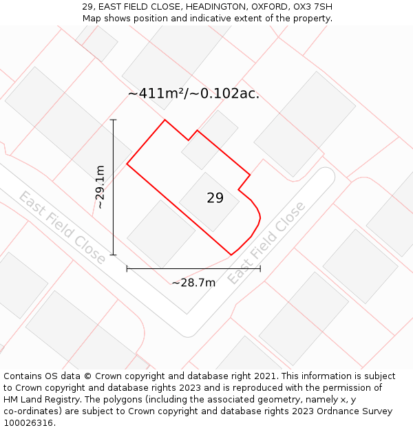 29, EAST FIELD CLOSE, HEADINGTON, OXFORD, OX3 7SH: Plot and title map