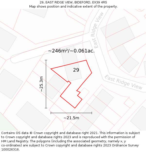 29, EAST RIDGE VIEW, BIDEFORD, EX39 4RS: Plot and title map