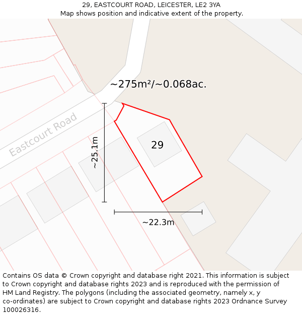 29, EASTCOURT ROAD, LEICESTER, LE2 3YA: Plot and title map