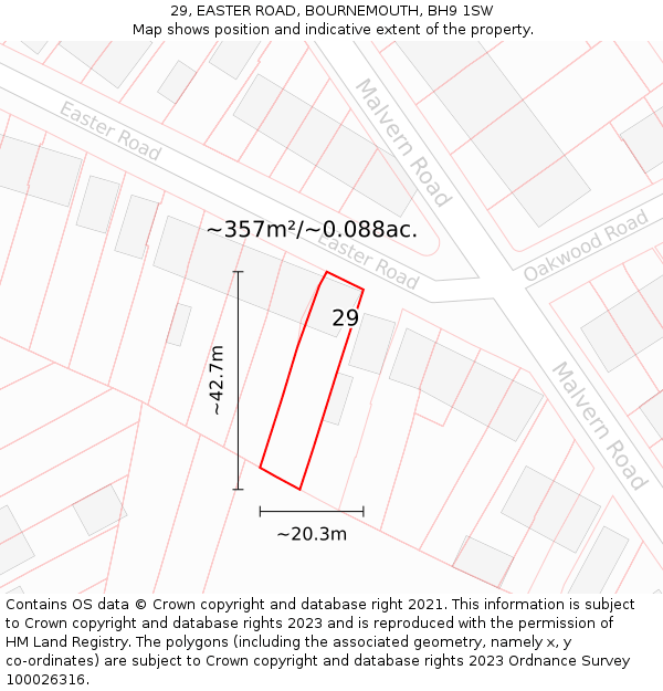 29, EASTER ROAD, BOURNEMOUTH, BH9 1SW: Plot and title map