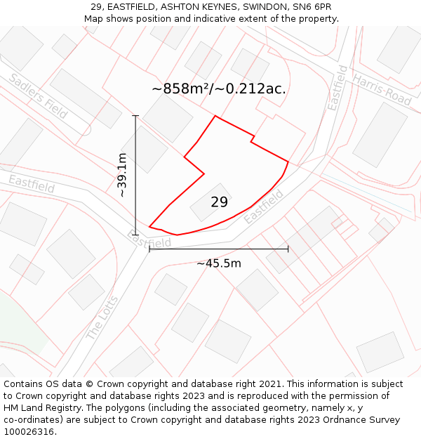 29, EASTFIELD, ASHTON KEYNES, SWINDON, SN6 6PR: Plot and title map