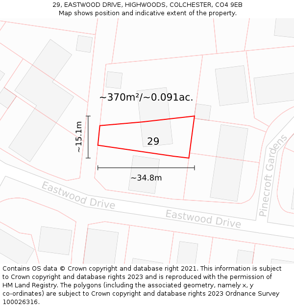 29, EASTWOOD DRIVE, HIGHWOODS, COLCHESTER, CO4 9EB: Plot and title map