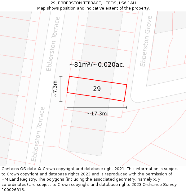 29, EBBERSTON TERRACE, LEEDS, LS6 1AU: Plot and title map